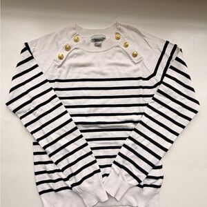 H&M Black and White Striped Sweater with Gold Buttons